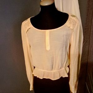 Boho style Summer Blouse.. cream/ tan Size Medium